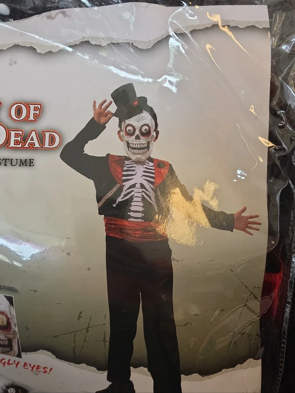 NIP Day Of The Dead Child Halloween Costume Boys Size Large Giant Googly Eyes!